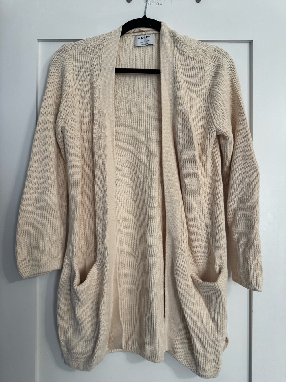Old Navy Cream Open-Front Ribbed Cardigan with Pockets